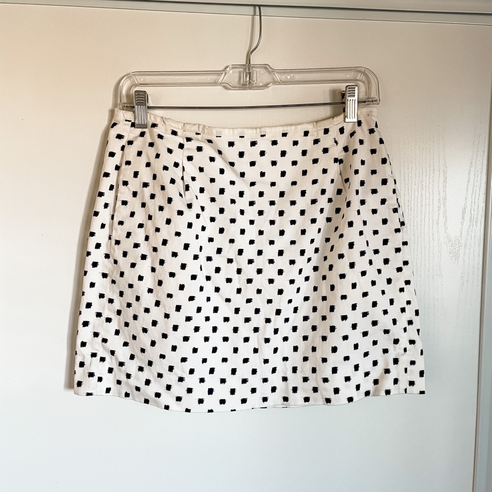 J. Crew cotton stretch mini skirt, navy brush dots